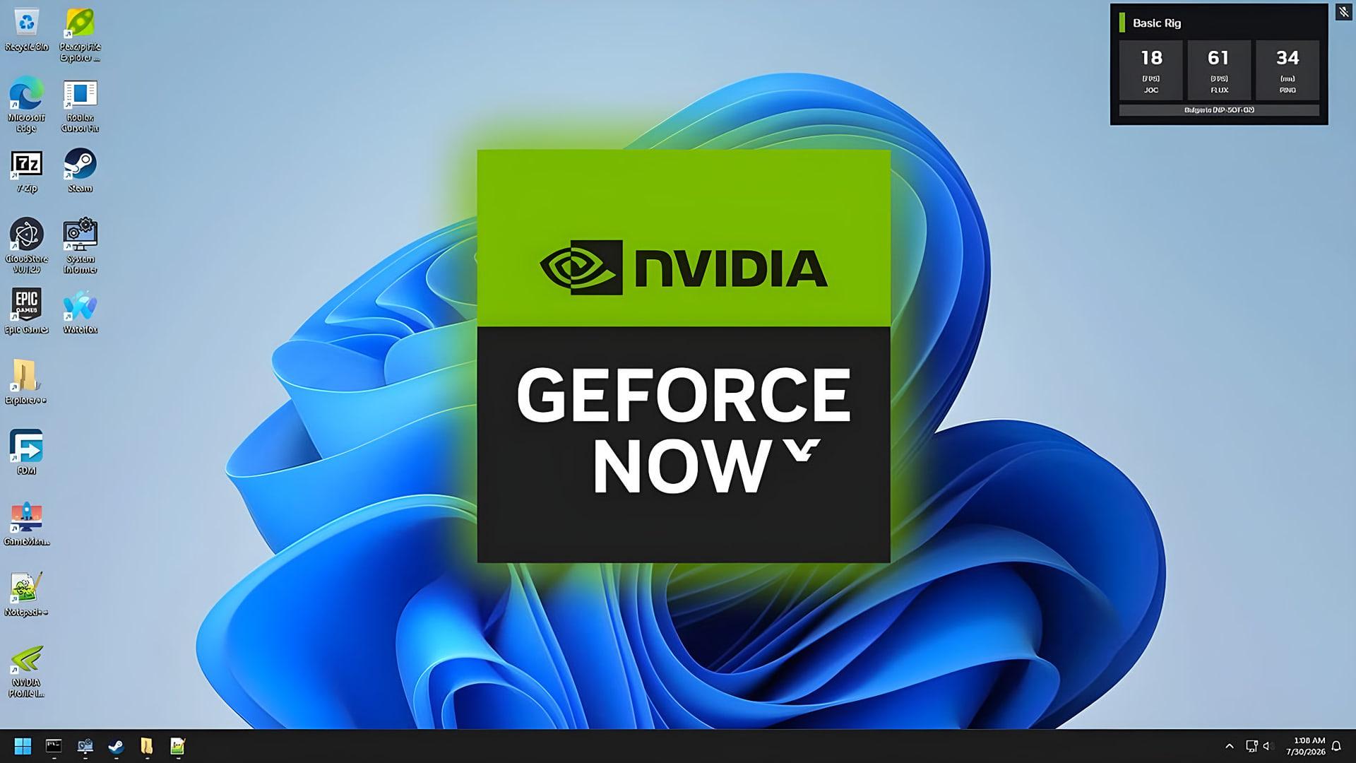لوگوی سرویس گیمینگ ابری GeForce NOW (GeForce NOW) روی پس‌زمینه ویندوز