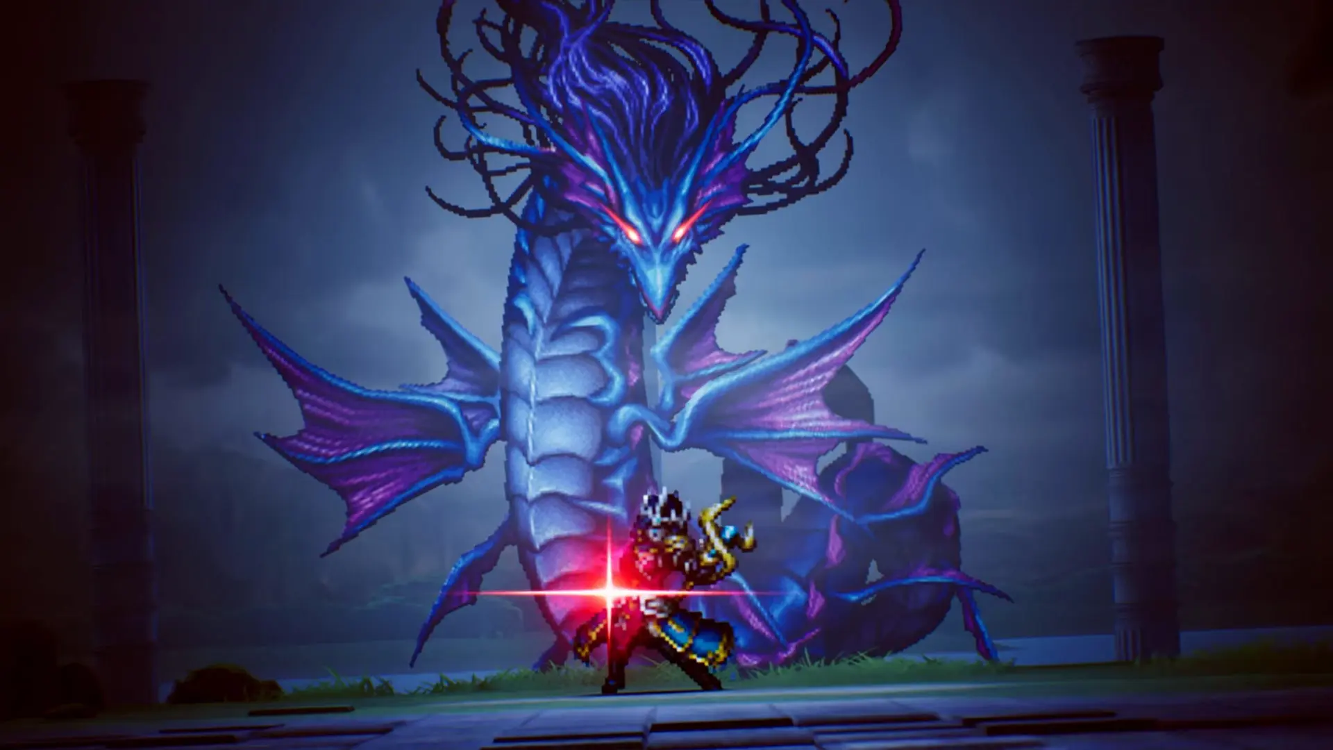 اژدهای آبی بزرگ (Blue Dragon) در مقابل جنگجوی روشنایی در بازی Final Fantasy Resonance