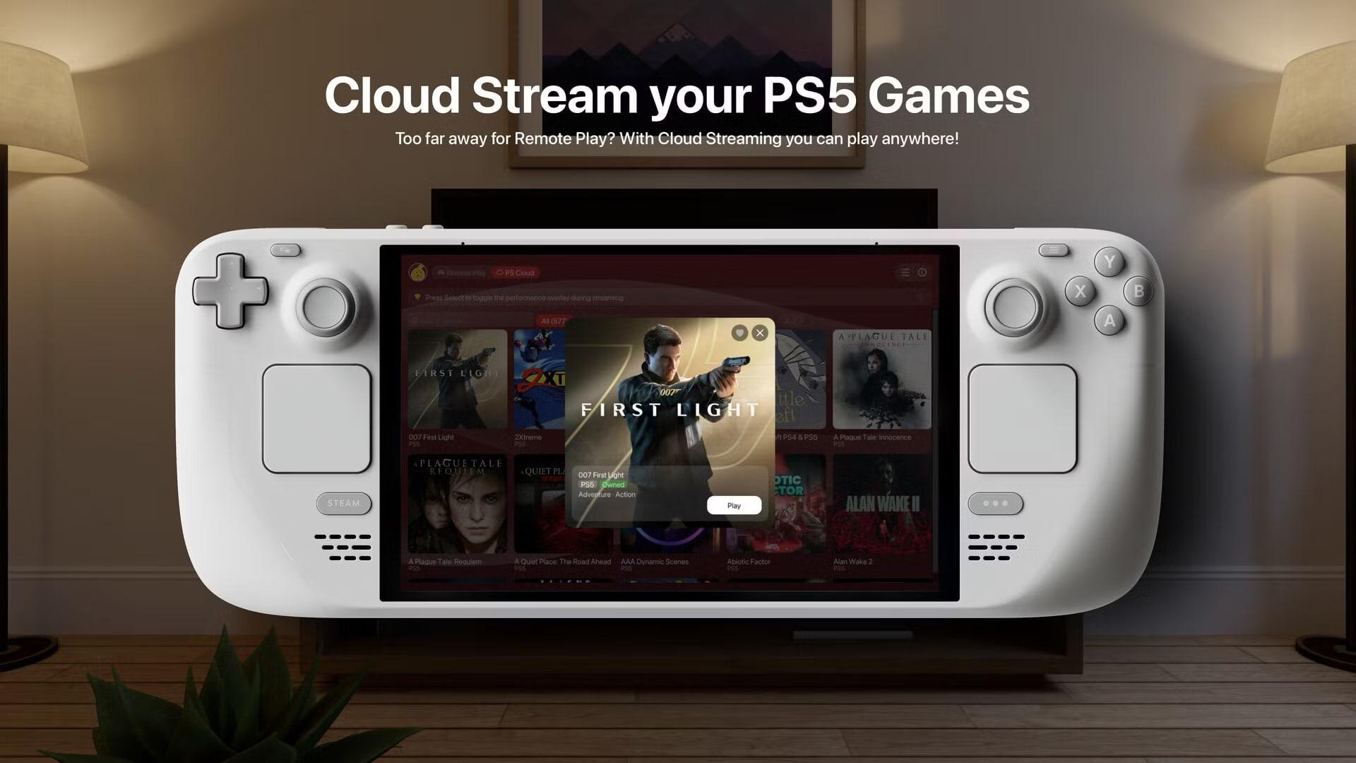 دستگاه استیم دک (Steam Deck) در حال اجرای بازی‌های پلی استیشن ۵