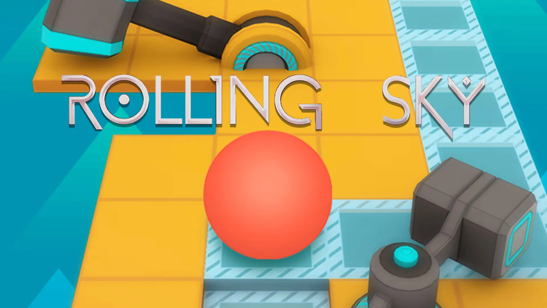 توپ قرمز در مسیر بازی Rolling Sky روی سکوهای زرد