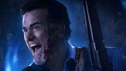 بروس کمپبل (Bruce Campbell) در نقش شخصیت اش ویلیامز با چهره‌ای خون‌آلود