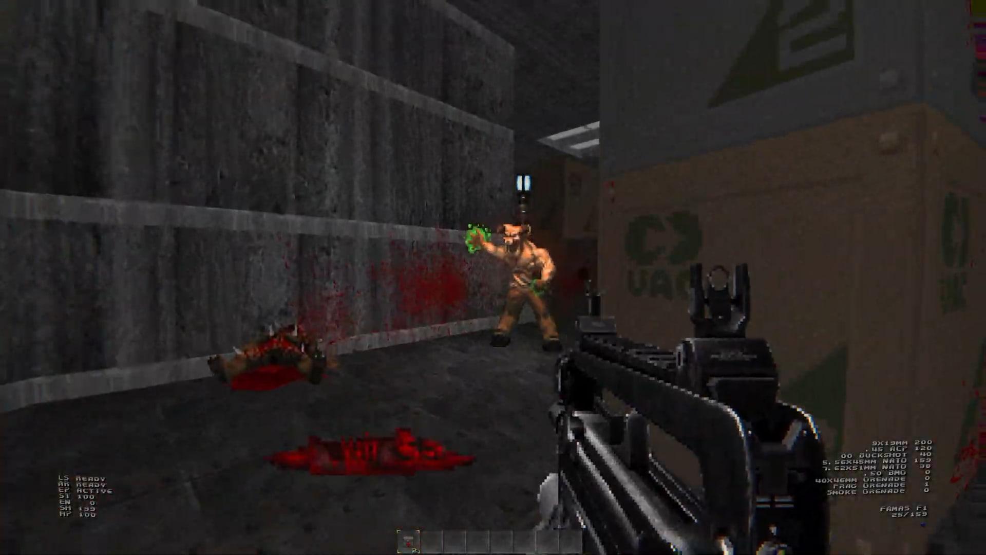 موجود هِل‌نایت (Hellknight) در حال حمله به بازیکن در ماد Blackout بازی Doom