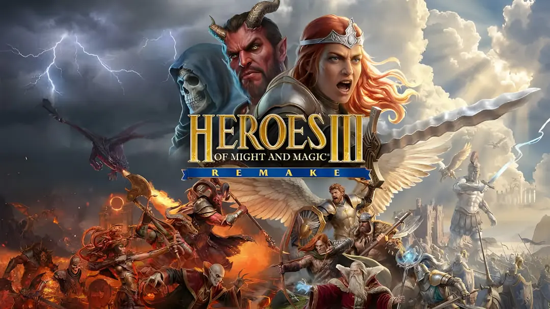 شخصیت‌های فانتزی و جنگجویان در پوستر بازی Heroes of Might and Magic III