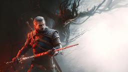 گِرالت (Geralt of Rivia) با شمشیر در مقابل موجودی تاریک در بازی ویچر ۳