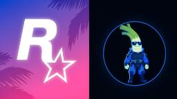لوگوی شرکت راک‌استار (Rockstar Games) در کنار یک کاراکتر دیجیتالی در قاب دایره‌ای