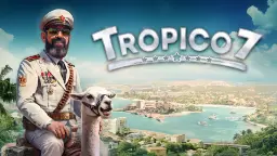 شخصیت اصلی بازی Tropico 7 سوار بر لاما در مقابل منظره جزیره
