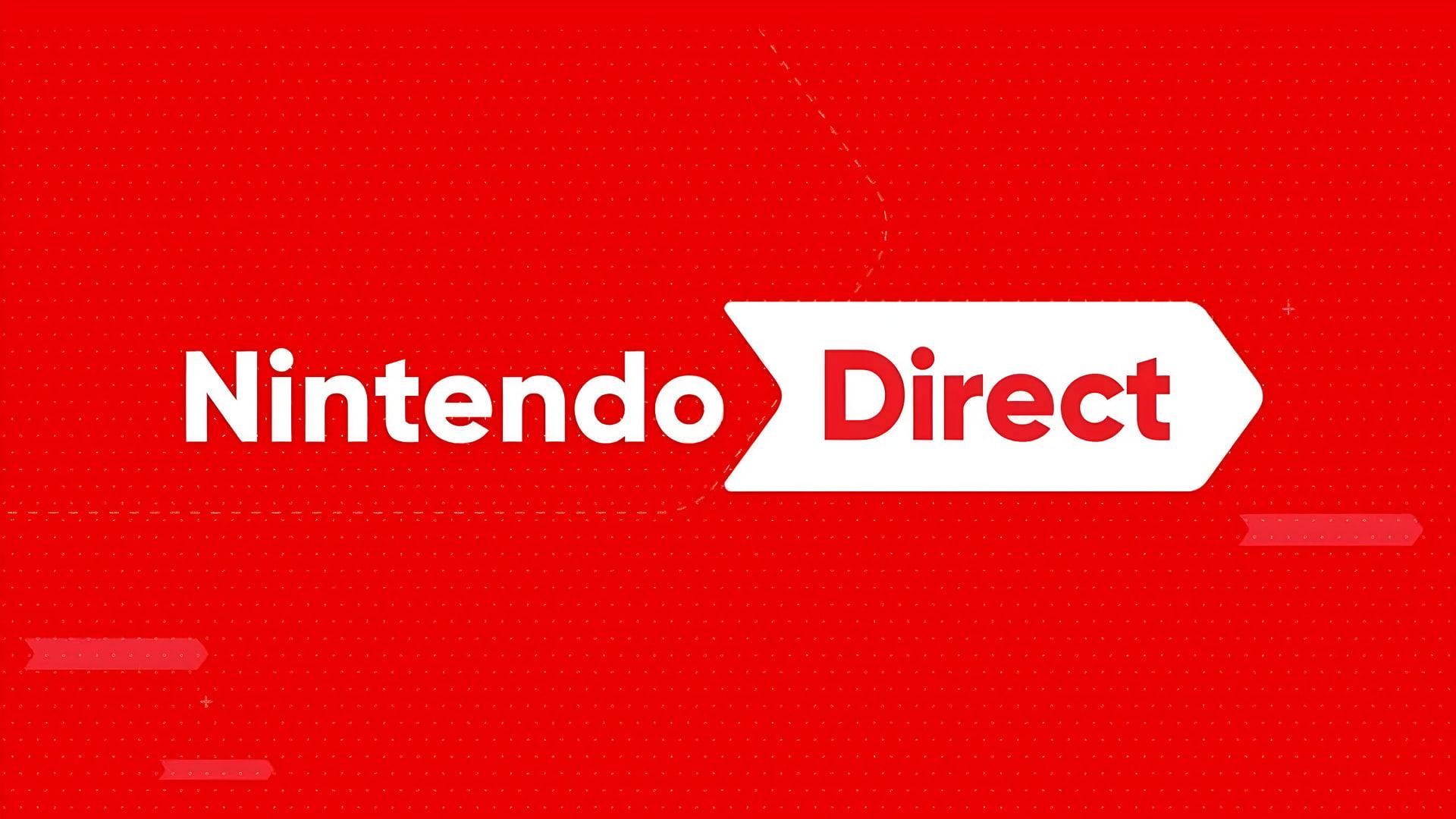 لوگوی سفید نینتندو دایرکت (Nintendo Direct) روی پس‌زمینه قرمز