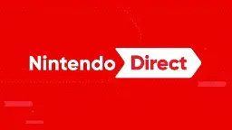 لوگوی سفید نینتندو دایرکت (Nintendo Direct) روی پس‌زمینه قرمز