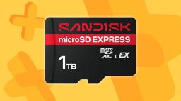 کارت حافظه یک ترابایت microSD Express برند سندیسک (SanDisk) با پس‌زمینه زرد