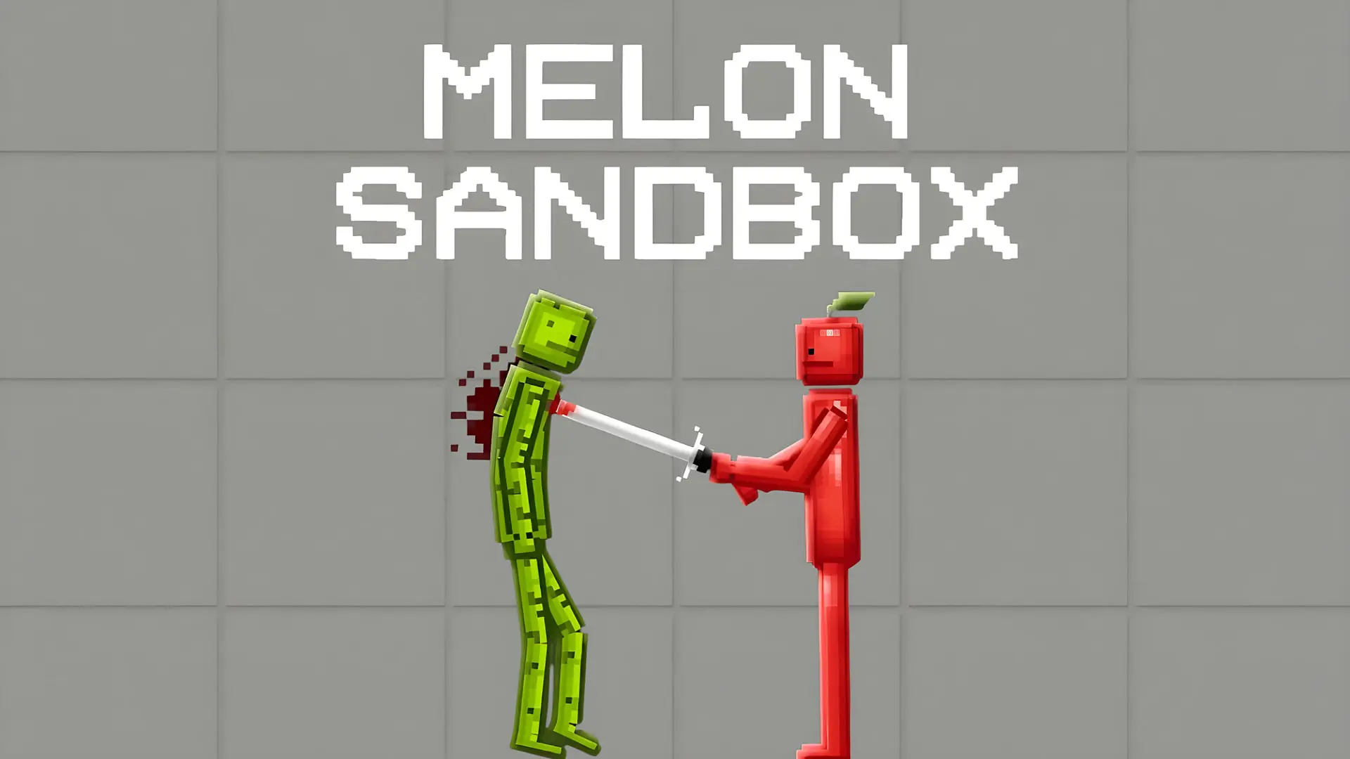شخصیت‌های پیکسلی بازی Melon Sandbox (Melon Sandbox) در حال مبارزه با شمشیر