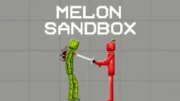 شخصیت‌های پیکسلی بازی Melon Sandbox (Melon Sandbox) در حال مبارزه با شمشیر
