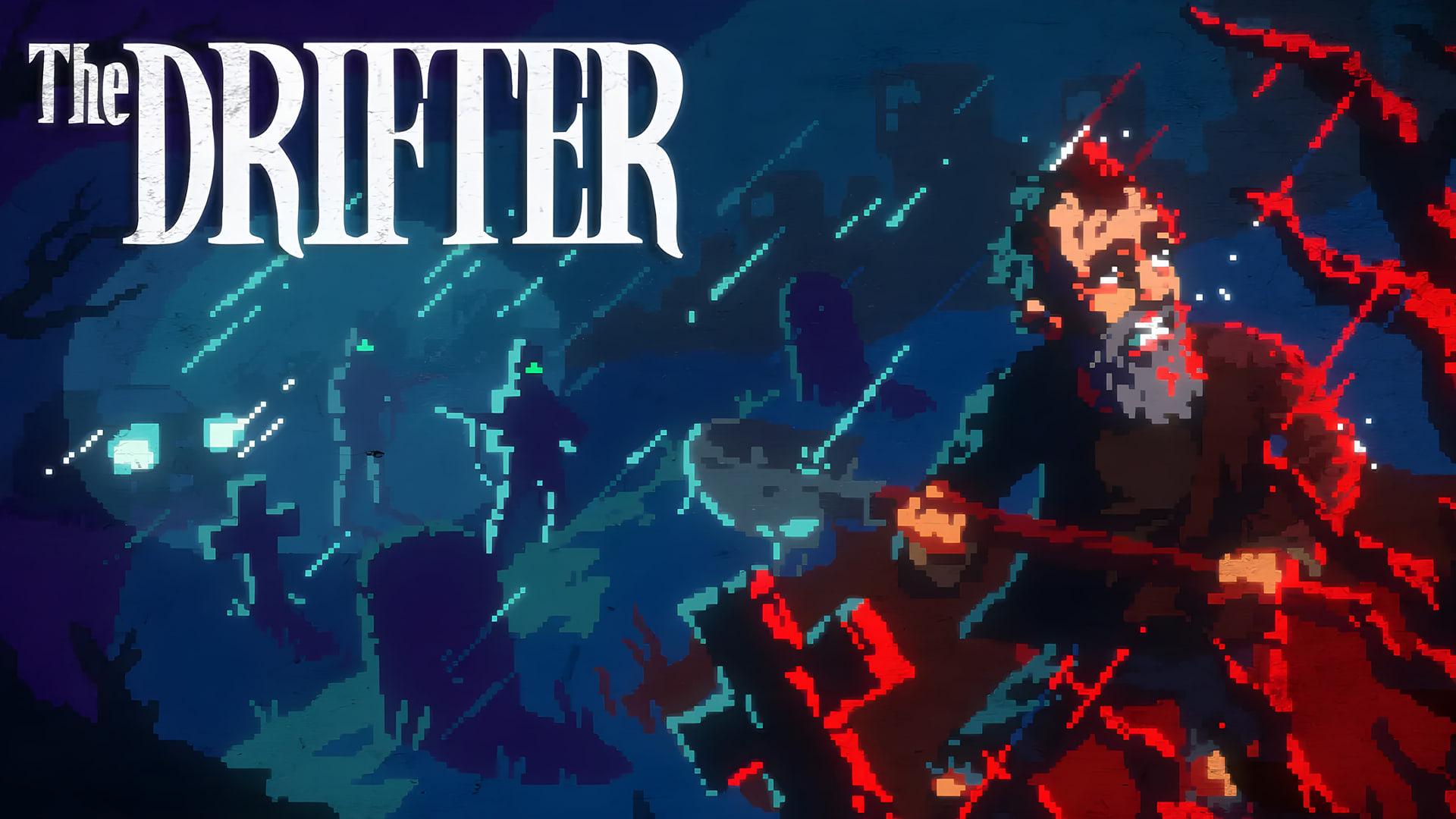 لوگوی بازی The Drifter (The Drifter) در پس‌زمینه‌ای از یک قبرستان تاریک