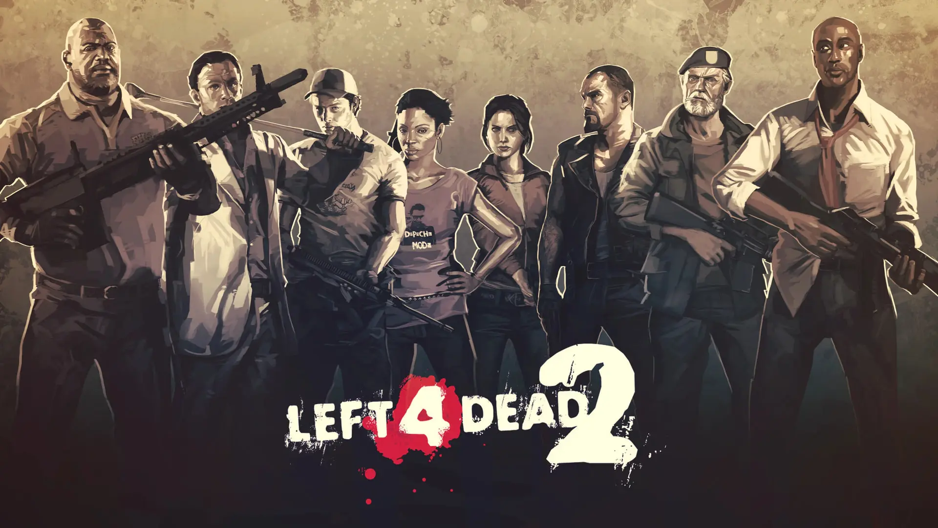 گروهی از بازماندگان بازی Left 4 Dead 2 با سلاح‌های مختلف