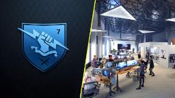لوگوی استودیوی بانجی (Bungie) در کنار فضای داخلی دفتر اصلی این شرکت