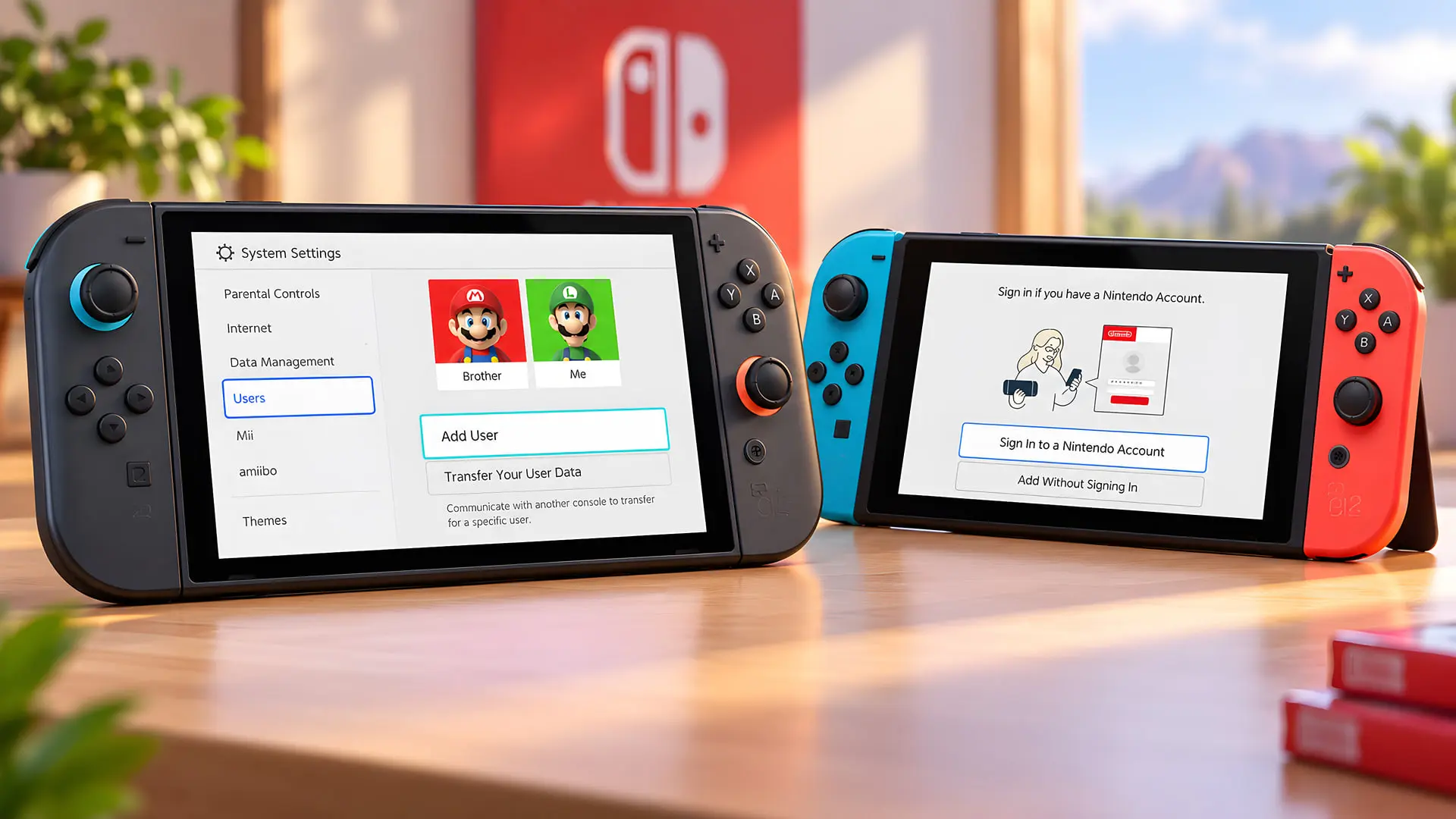 منوی تنظیمات سیستم (System Settings) در کنسول نینتندو سوییچ (Nintendo Switch) برای مدیریت کاربران