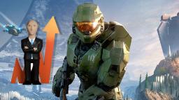 شخصیت اصلی بازی هالو اینفینیت (Halo Infinite) در کنار نمودار رشد درآمد