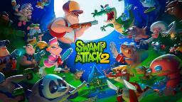 شخصیت‌های بازی Swamp Attack 2 در حال مبارزه با حیوانات باتلاق