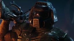 شخصیت Doom Slayer با زره جنگی و سلاح در بازی