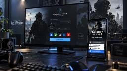 فرم ثبت‌نام اکانت اکتیویژن (Activision) در مانیتور و گوشی هوشمند