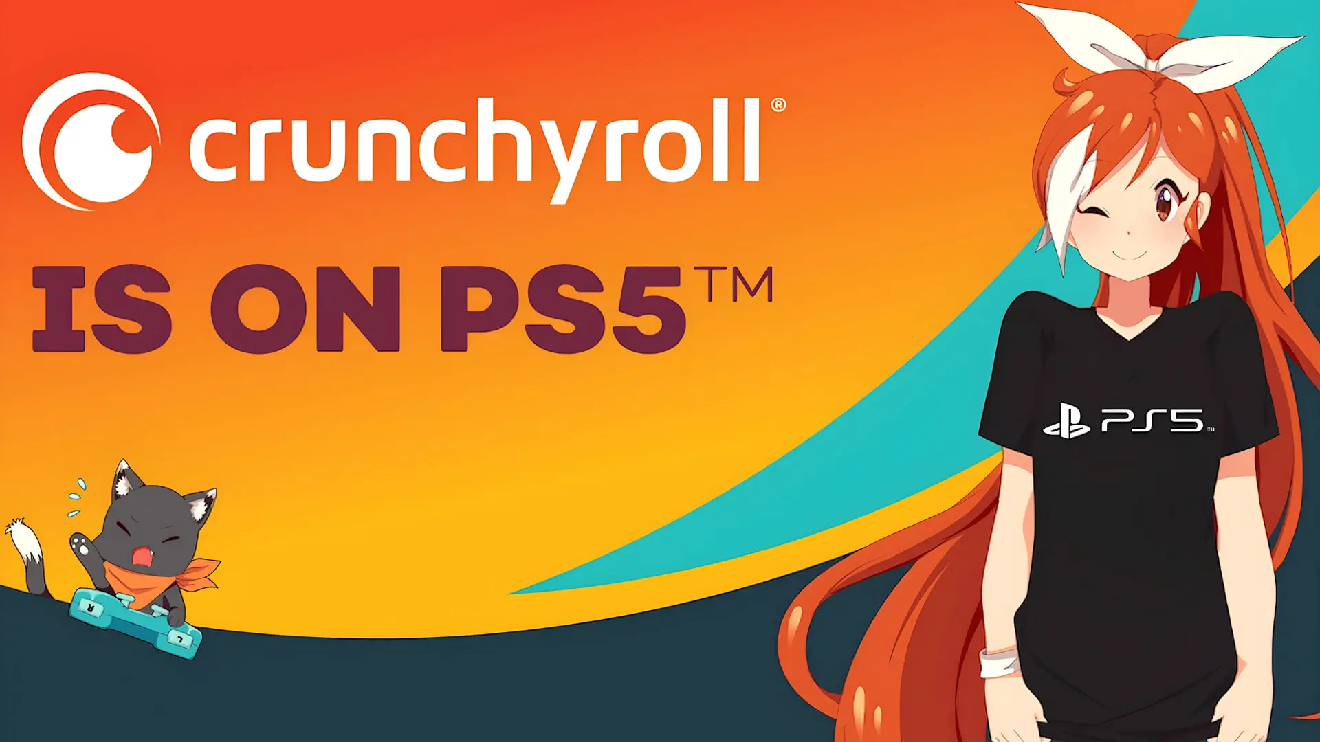 لوگوی کرانچی‌رول (Crunchyroll) و شخصیت انیمه‌ای در کنار عبارت IS ON PS5