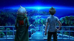 دو شخصیت بازی Danganronpa 2x2 در حال تماشای منظره جزیره در شب