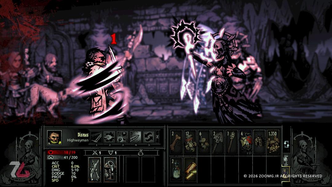 مبارزه شخصیت Highwayman (های‌وی‌من) با موجودات در بازی Darkest Dungeon