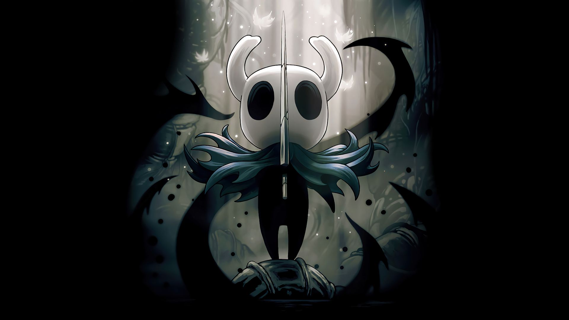 احاطه شدن The Knight (شوالیه) توسط تاریکی در بازی Hollow Knight