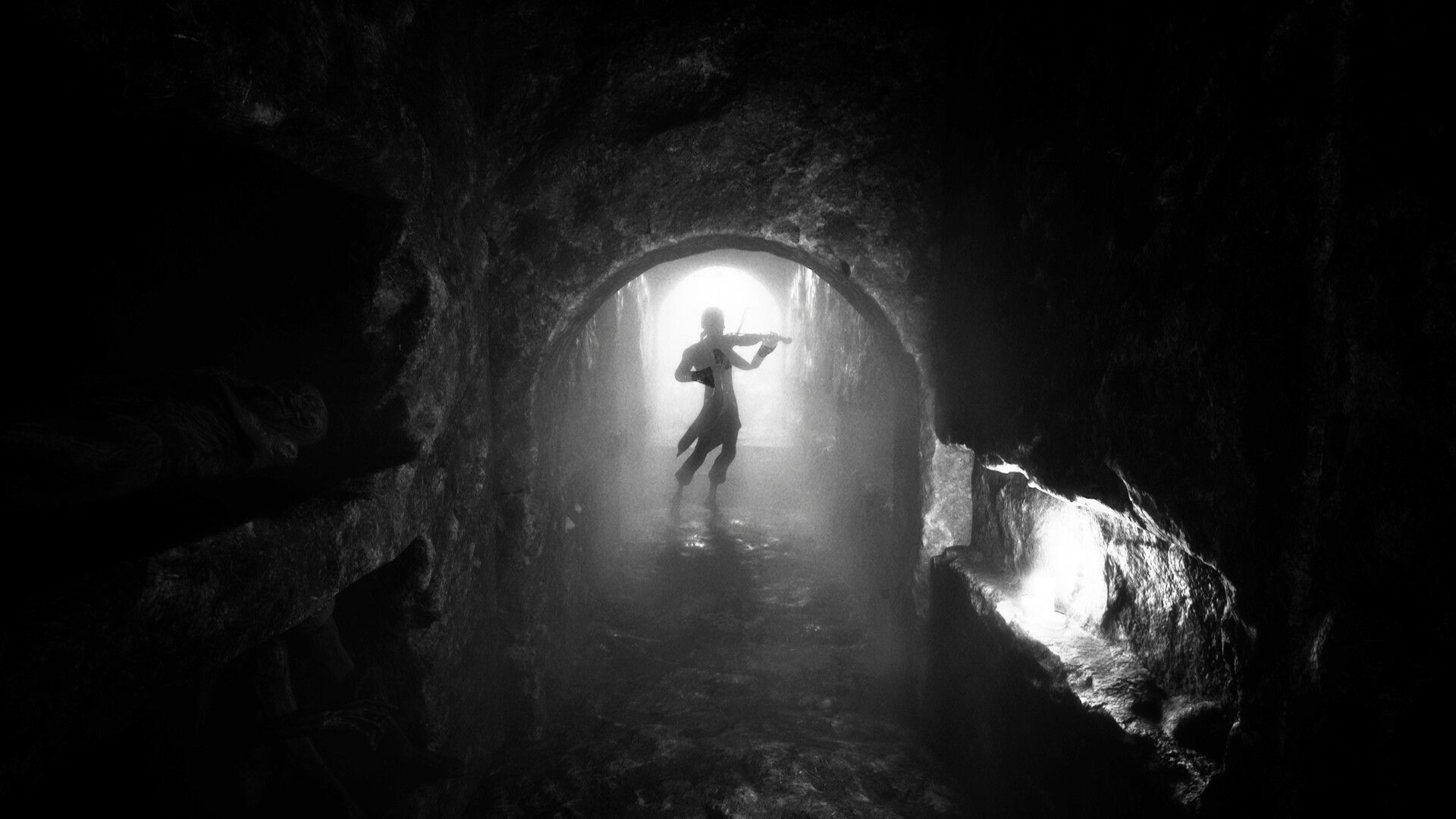 یک روح مشغول نواختن ویولن در تونلی مه‌آلود در بازی Dead Format