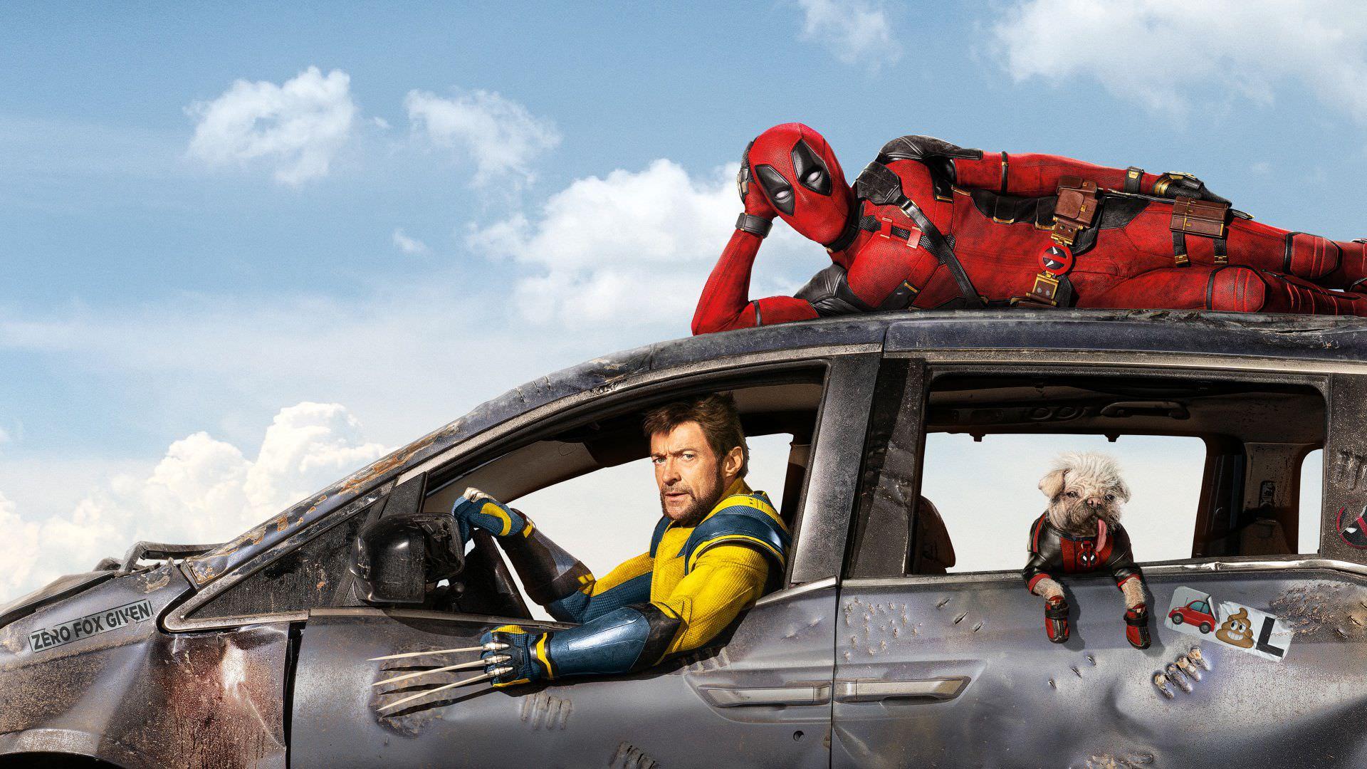 ددپول روی ماشین ولورین در پوستر فیلم Deadpool and Wolverine