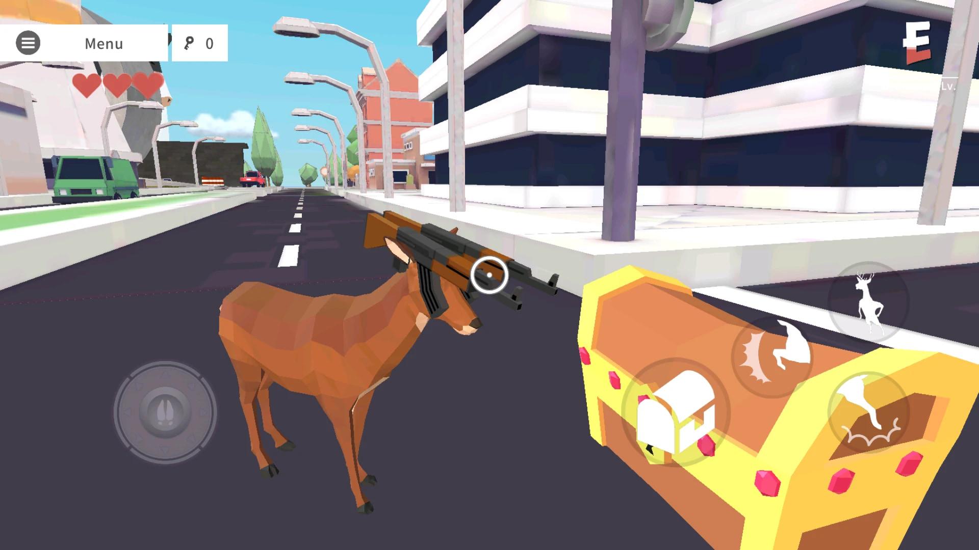 گوزن مسلح به تفنگ در محیط شهری بازی شبیه‌ساز DEEEER Simulator