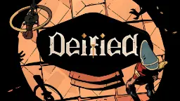 لوگوی بازی استراتژیک Deified روی پس‌زمینه‌ای با سبک هنری گرافیکی