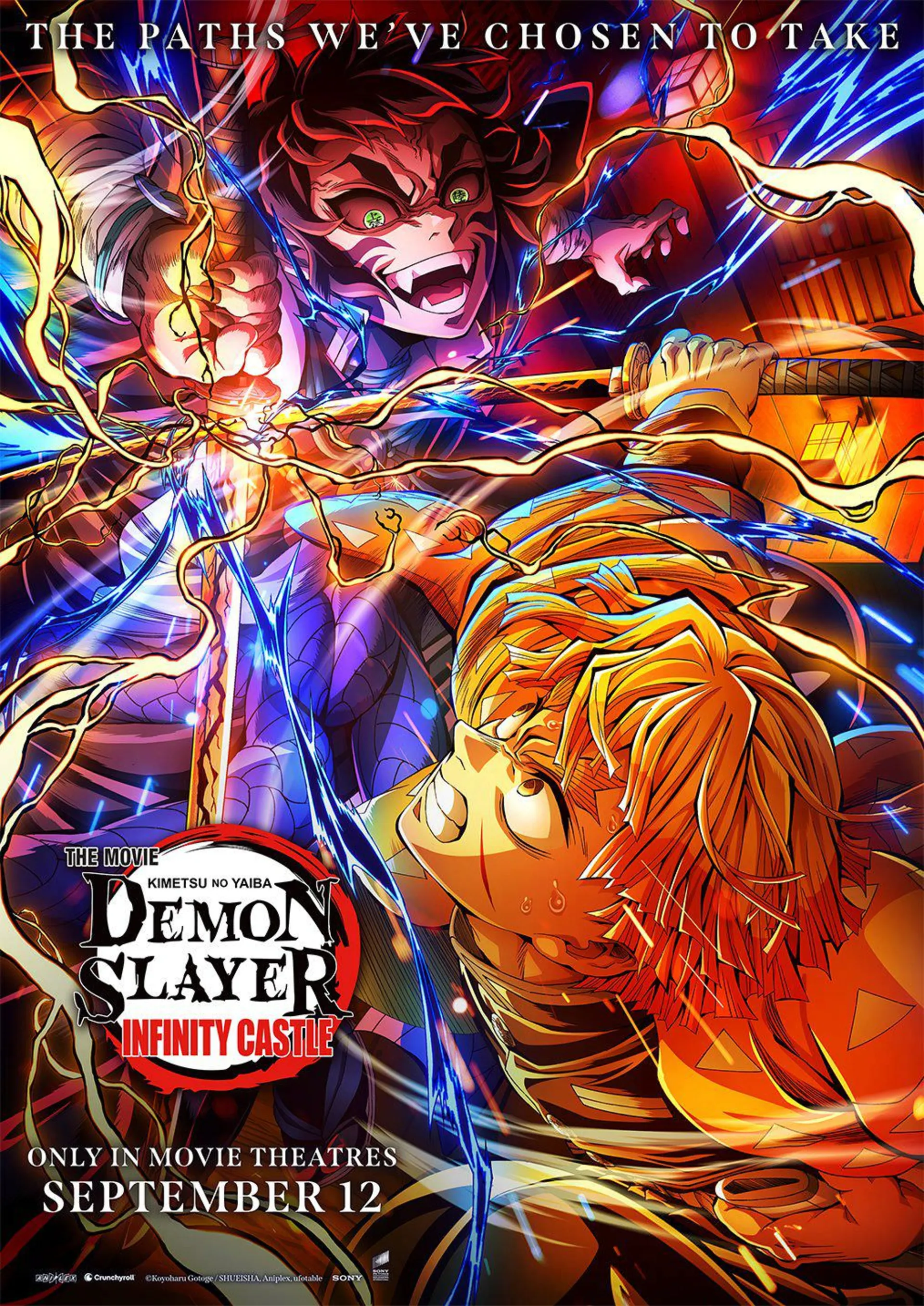 مبارزه زنیتسو با گایکاگو در پوستر انیمه Demon Slayer: Kimetsu no Yaiba – Infinity Castle Part 1: Akaza’s Return