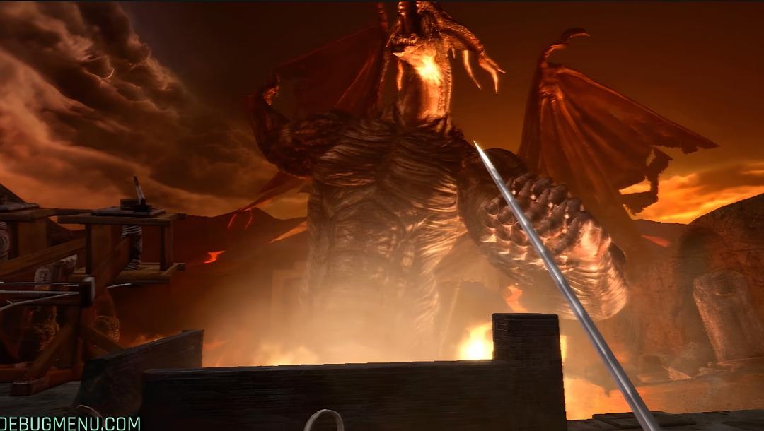 اژدهای عظیم‌الجثه در محیط آتشین بازی Demon's Souls