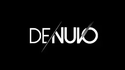 لوگوی سفید رنگ سیستم ضد کپی دنوو (Denuvo) روی پس‌زمینه سیاه