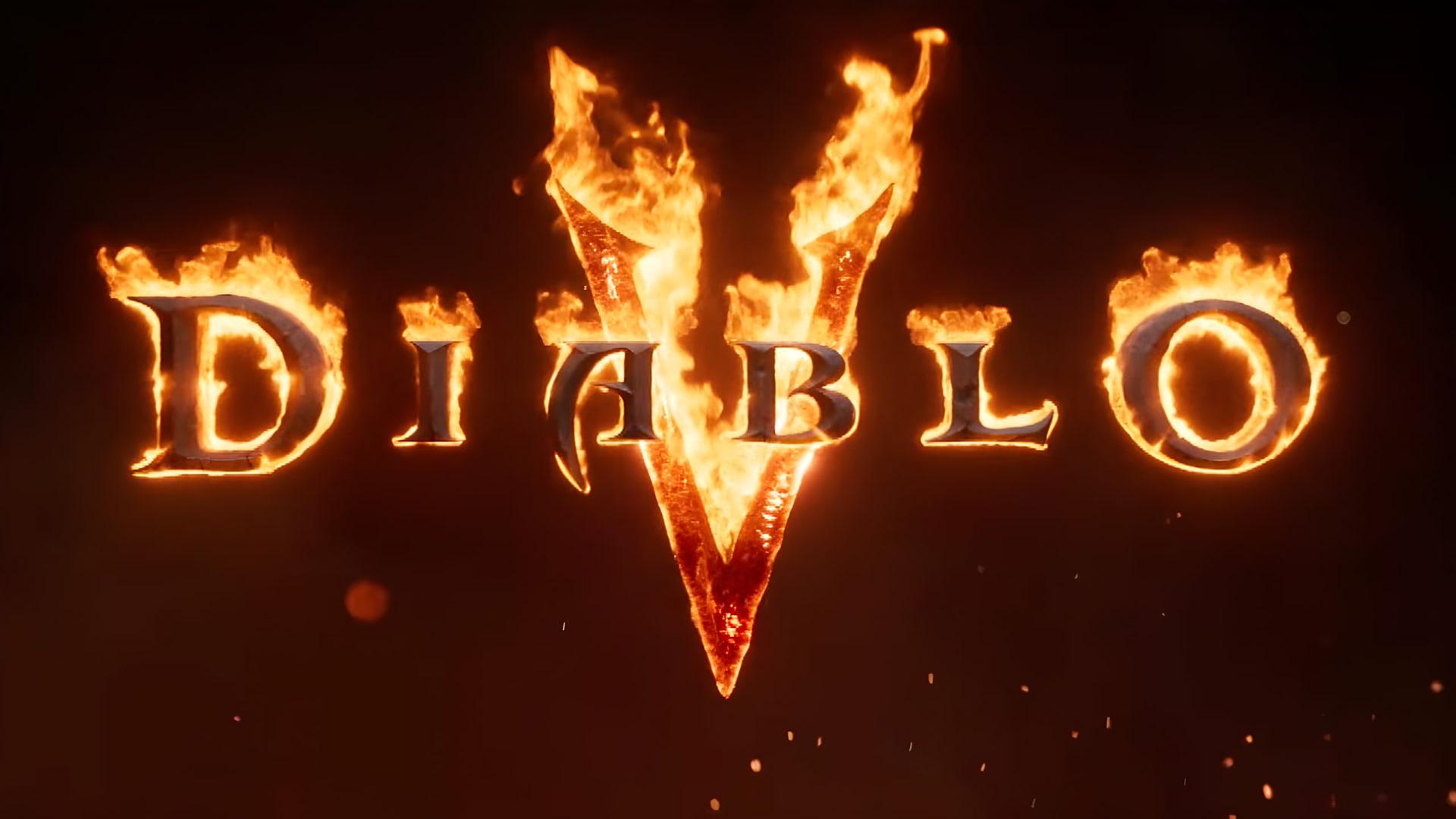 لوگوی بازی دیابلو ۵ (Diablo V) با حروف آتشین و نماد V بزرگ
