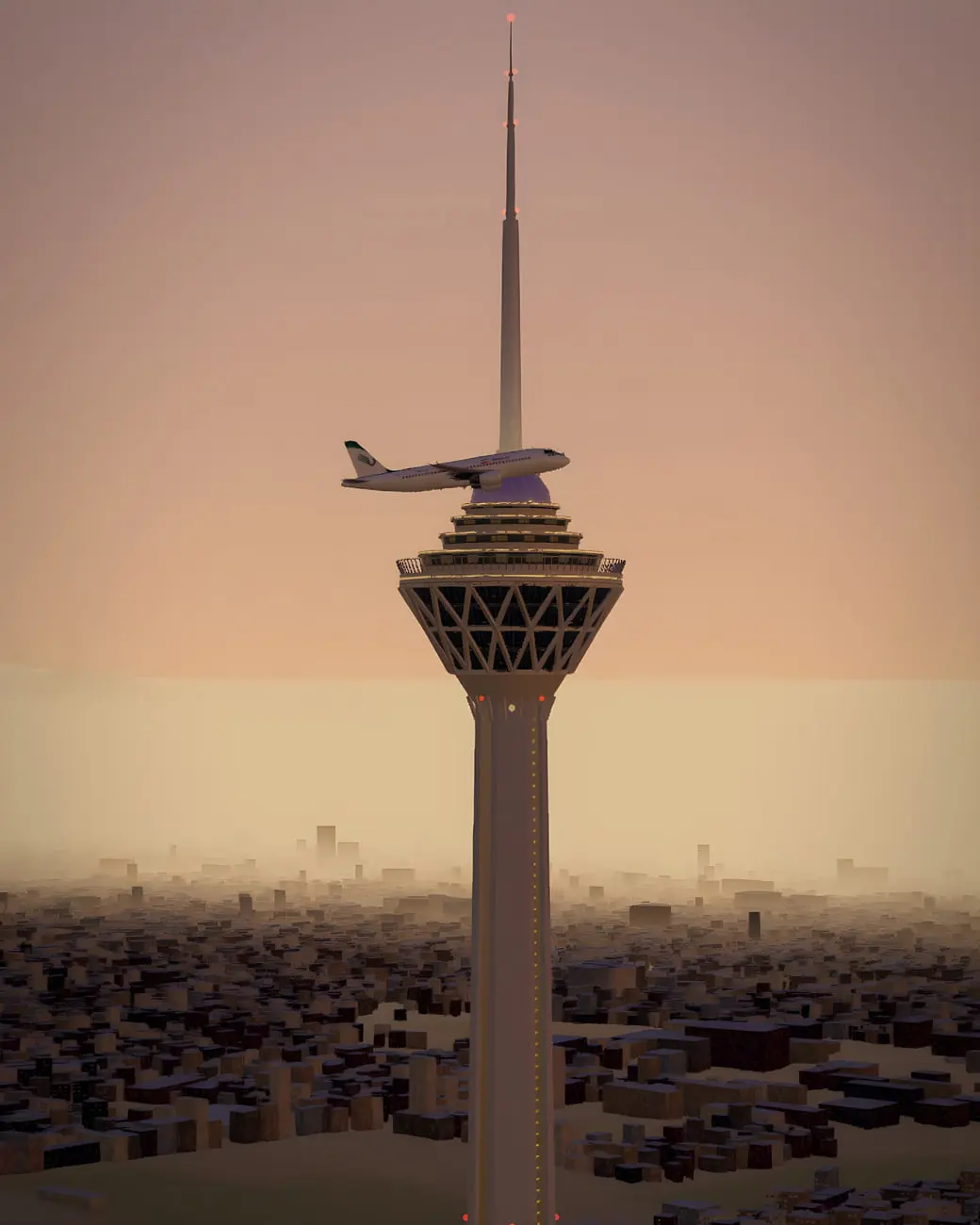 نمای سه‌بعدی برج میلاد (Milad Tower) در محیط شبیه‌سازی شده بازی