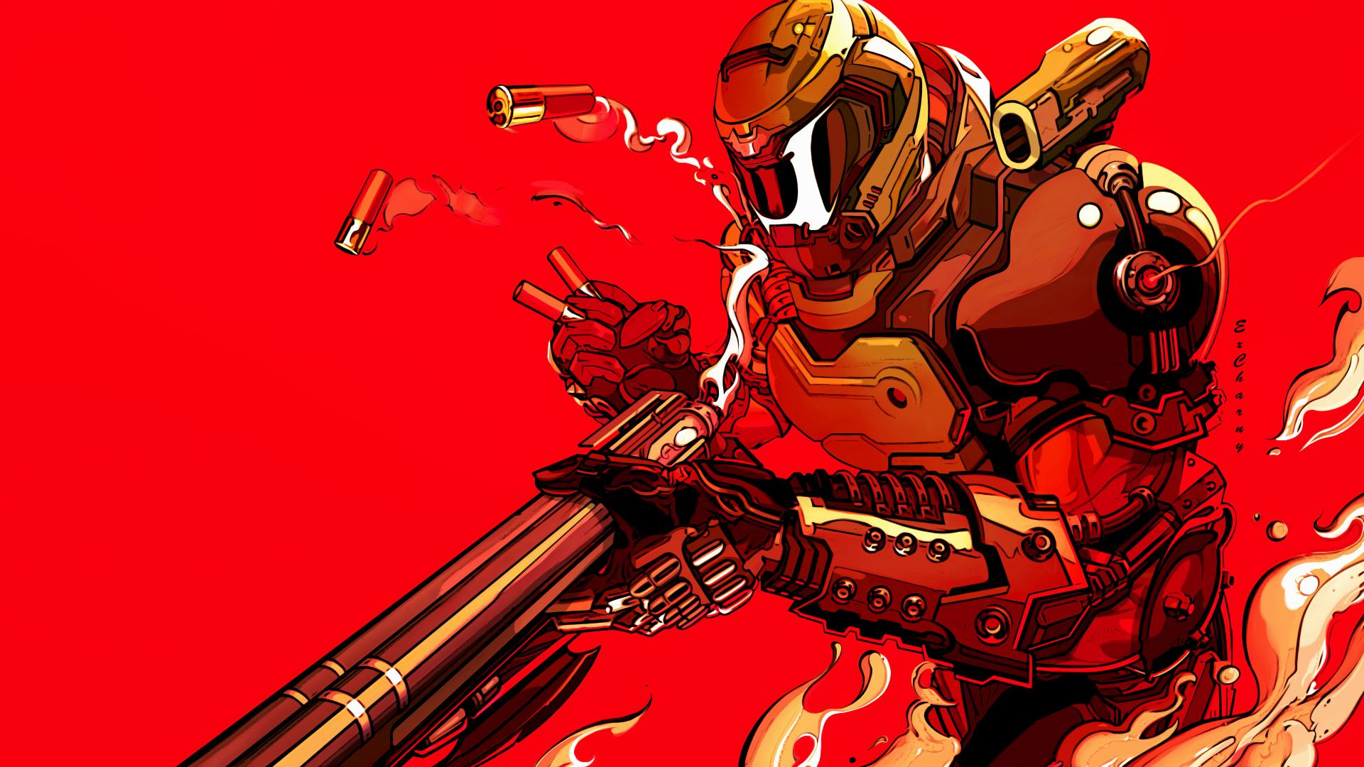 یک فن آرت زیبا و جذاب از دووم‌گای (Doomguy) در بازی DOOM Eternal