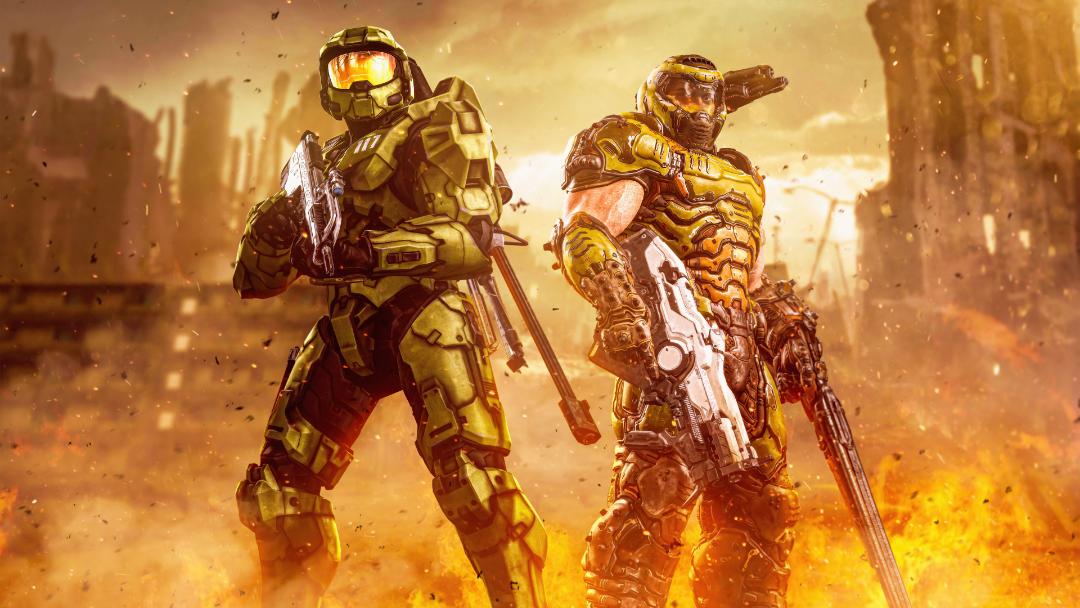 دووم‌گای (Doomguy) و مسترچیف (Master Chief) در کنار یکدیگر