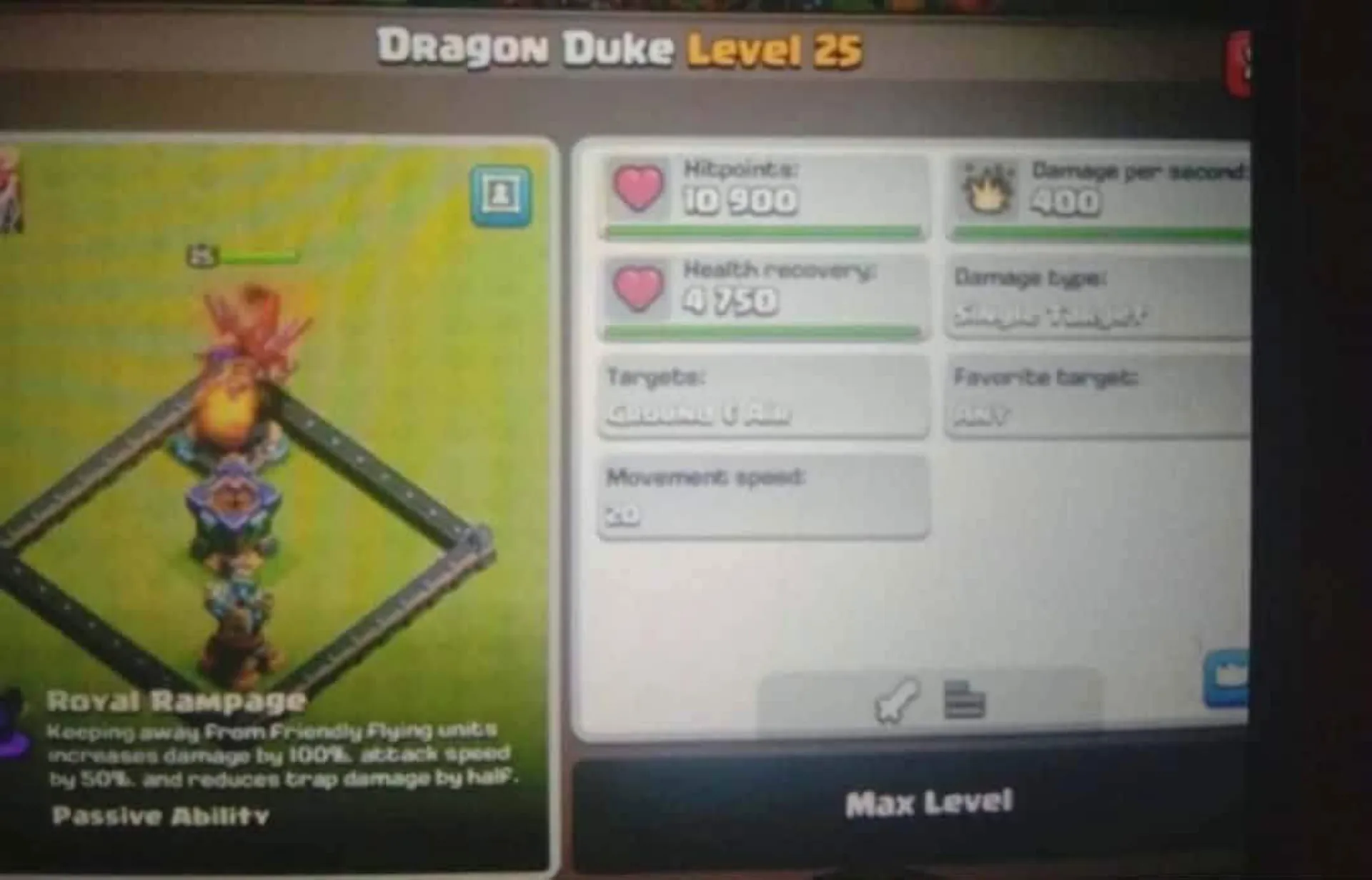 مشخصات قهرمان Dragon Duke بازی کلش آف کلنز