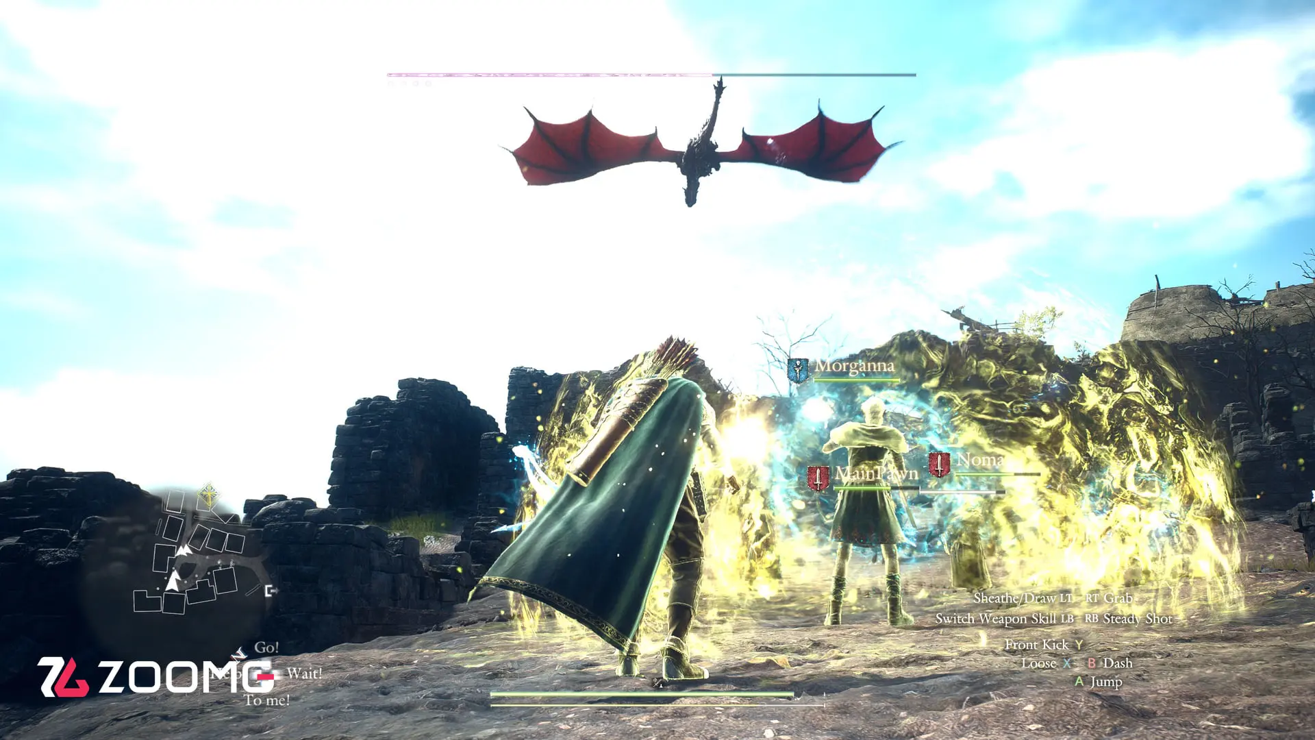 مبارزه شخصیت اصلی با اژدهای قرمز در محیط بازی Dragon's Dogma 2