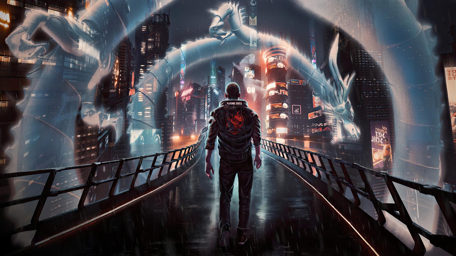 عبور V از میان حلقه‌ی اژدها در بازی Cyberpunk 2077