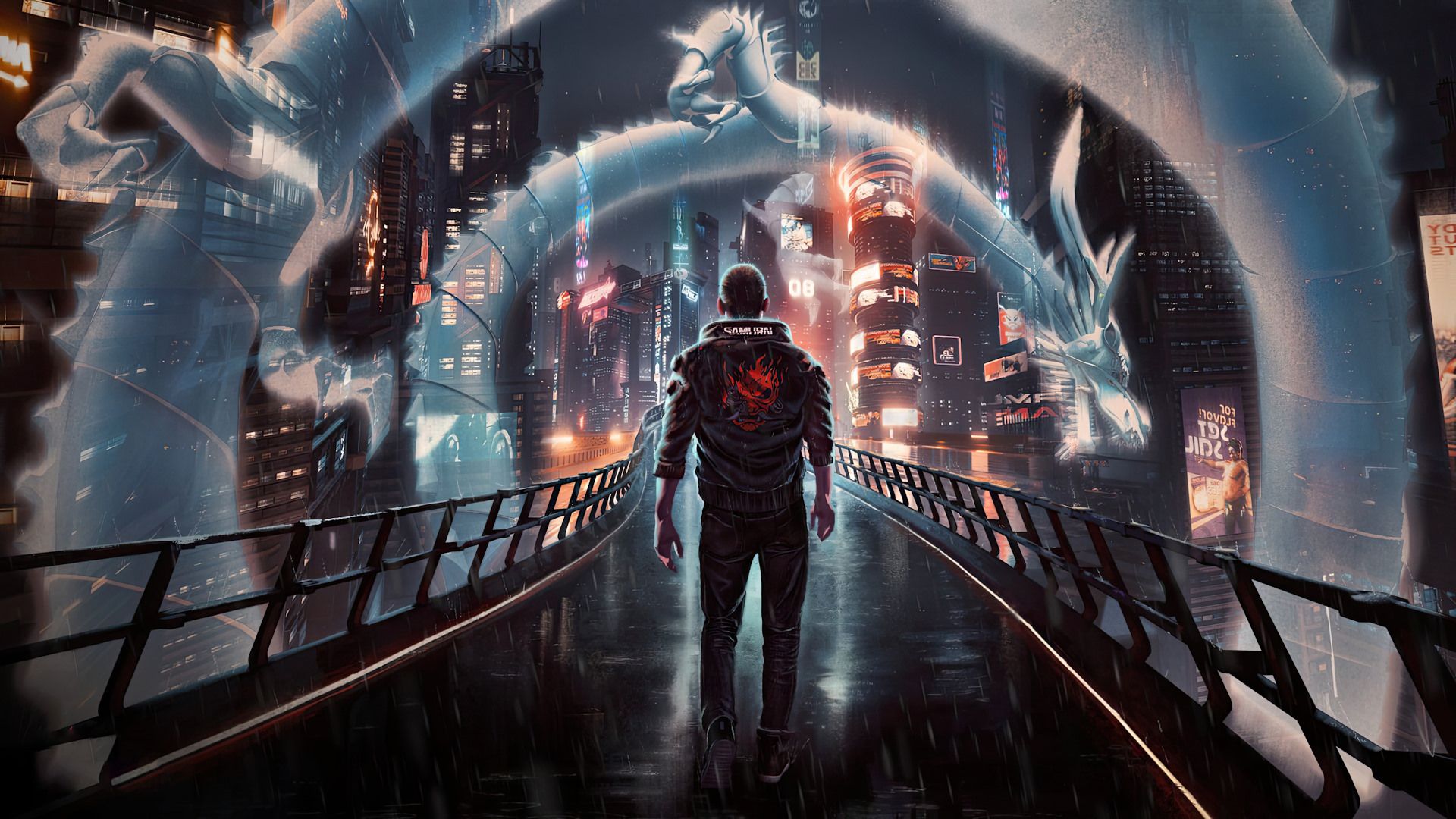 عبور V از میان حلقه‌ی اژدها در بازی Cyberpunk 2077