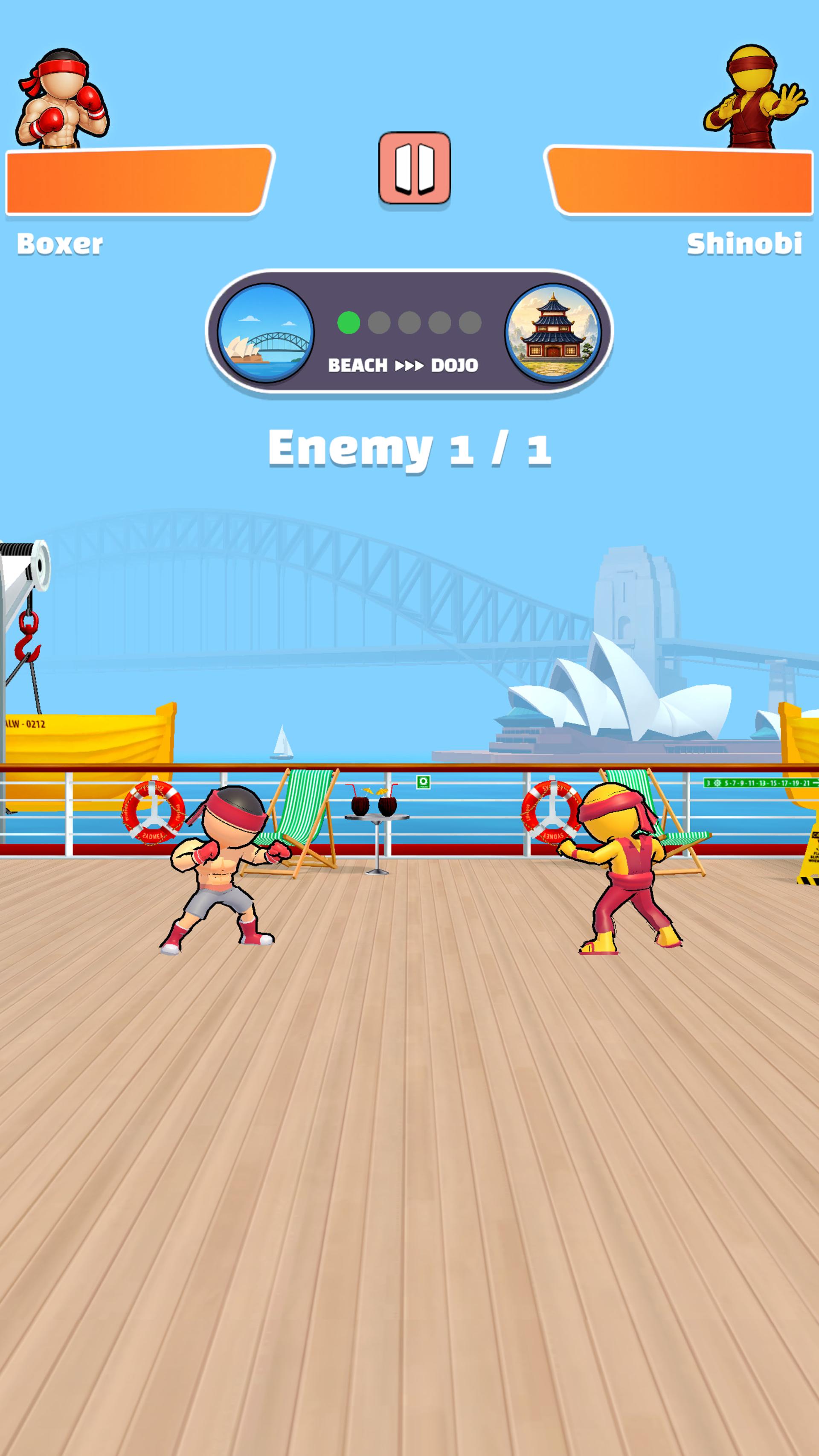 مبارزه شخصیت‌های Boxer و Shinobi در محیط ساحلی بازی Draw Clash Hero