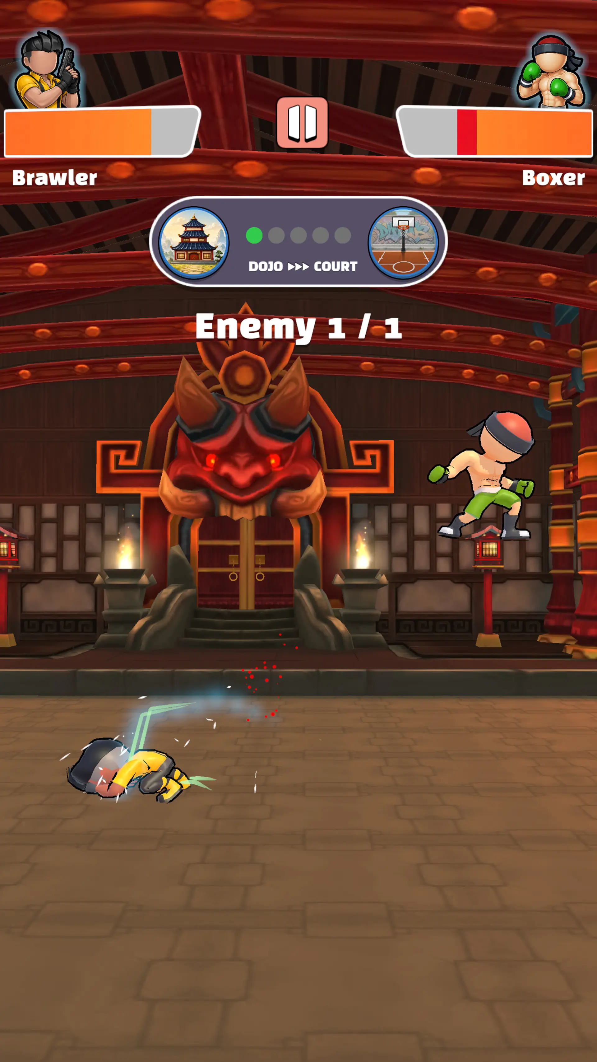 مبارزه شخصیت Brawler با Boxer در محیط دوجو (Dojo) بازی Draw Clash Hero