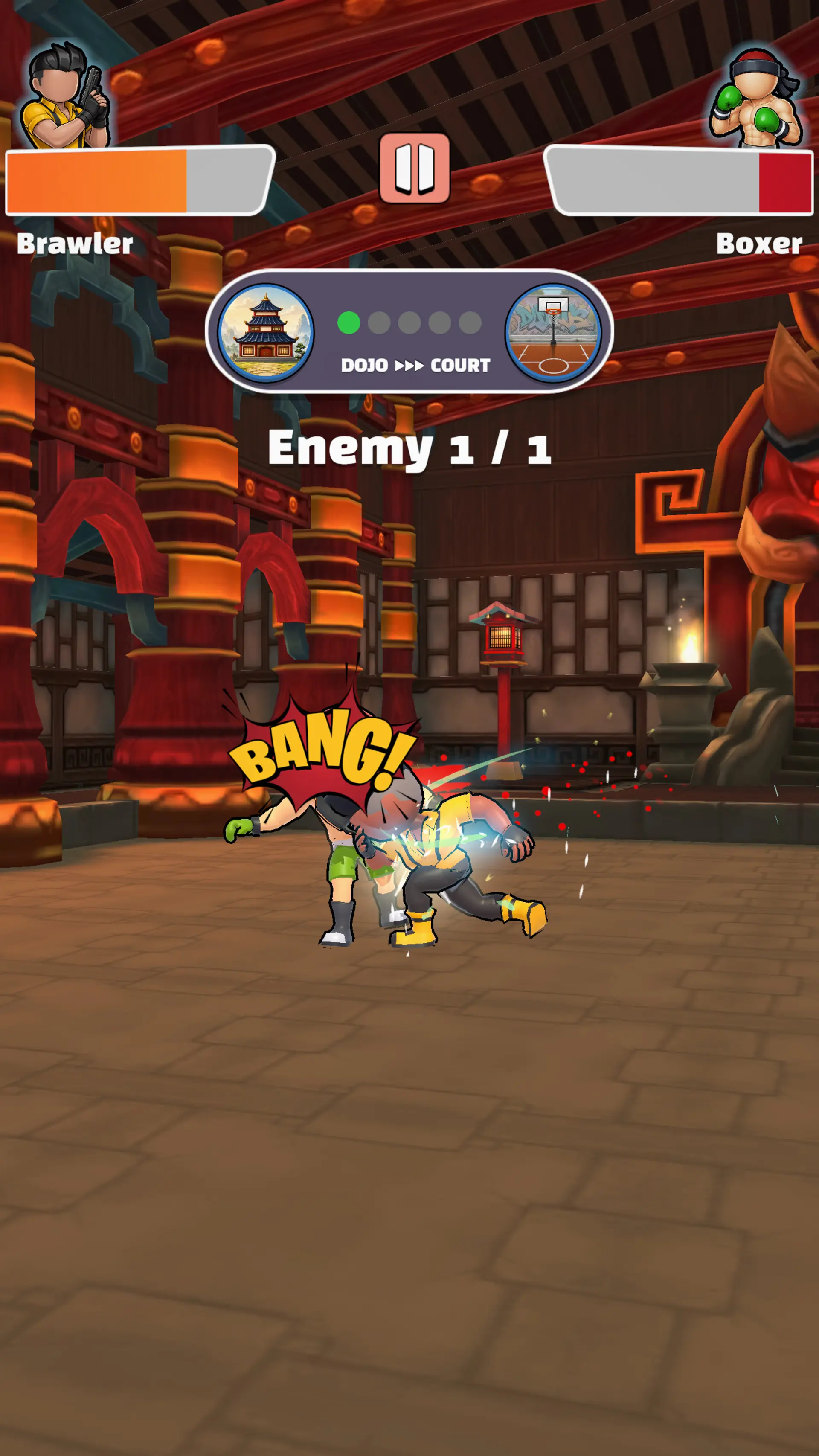 مبارزه دو شخصیت Brawler و Boxer در محیط دوجو بازی Draw Clash Hero