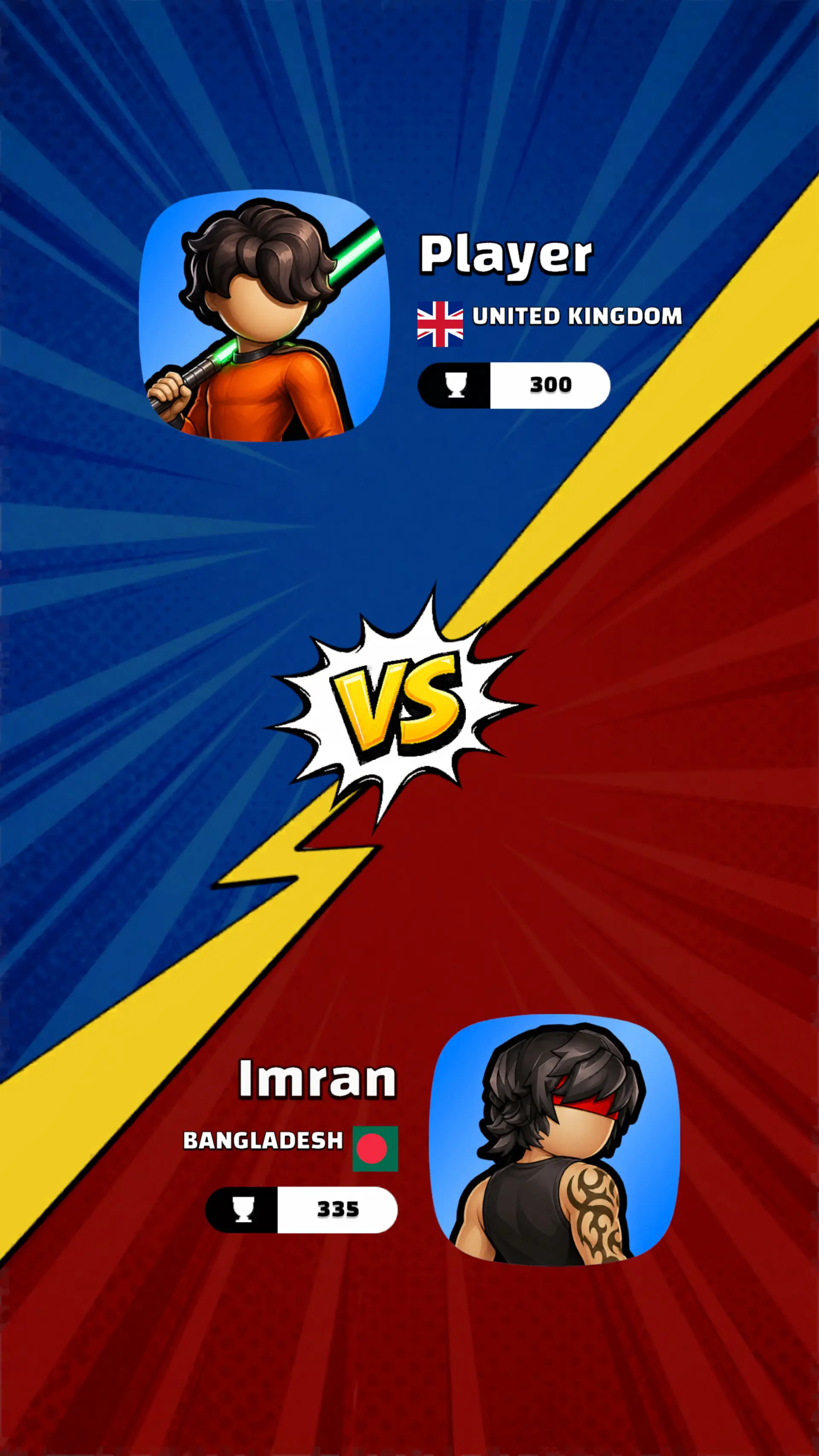 نمای تقابل دو بازیکن در بازی موبایل Draw Clash Hero با امتیازهای متفاوت