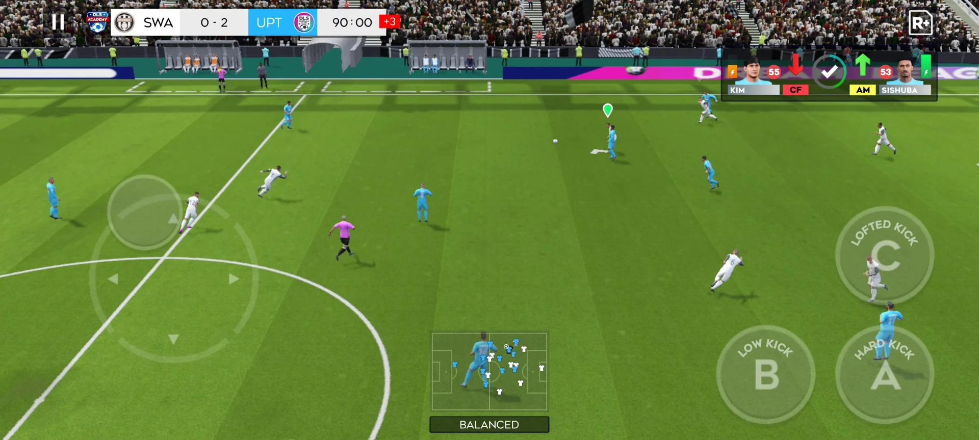 محیط بازی فوتبال موبایل Dream League Soccer 2026 در استادیوم پرزحمت