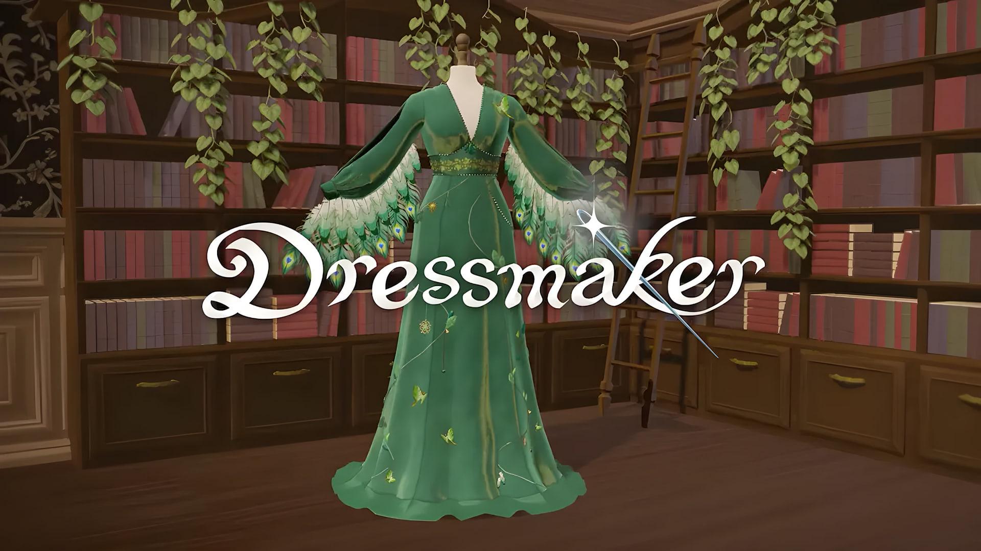 لباس سبز بلند با طرح‌های پر در بازی Dressmaker