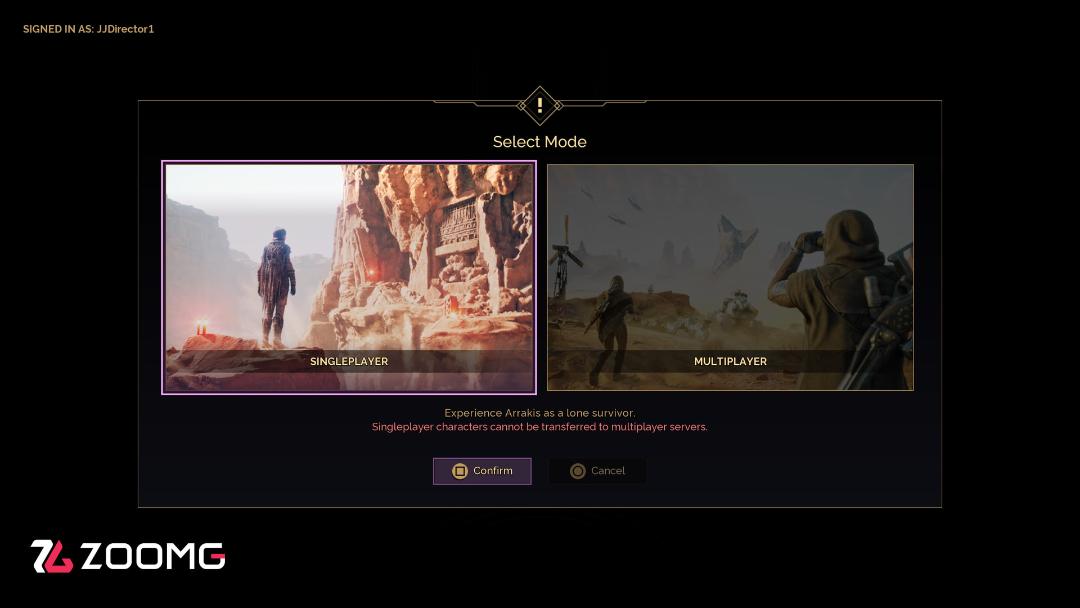 منوی انتخاب حالت تک‌نفره و چندنفره در بازی Dune: Awakening 