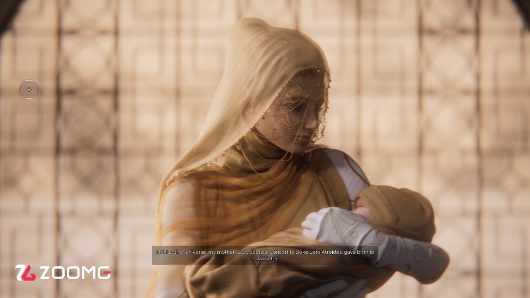 لیدی جسیکا در بازی Dune: Awakening نوزادی را در آغوش گرفته است